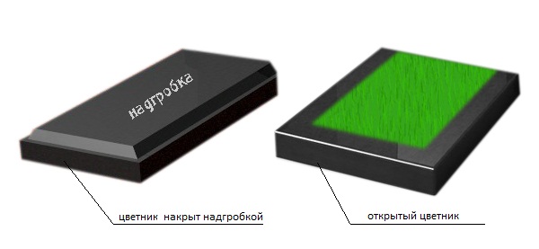Пример открытого и закрытого надгробкой цветника
